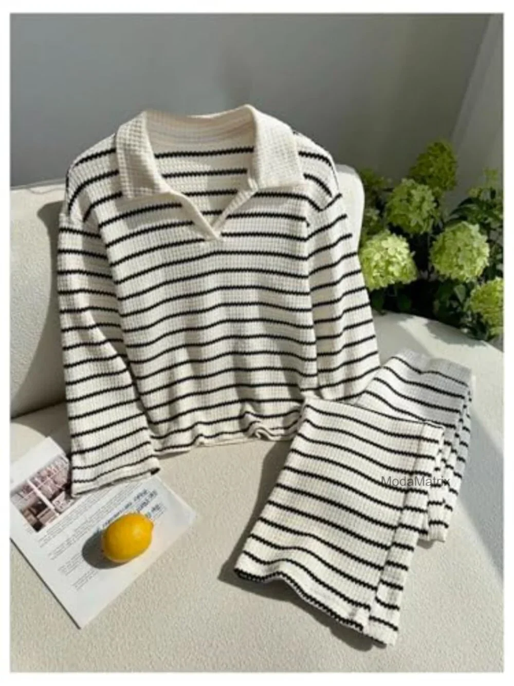 Girls 2-Piece Knit Striped Top & Pants Set Soft Loungewear